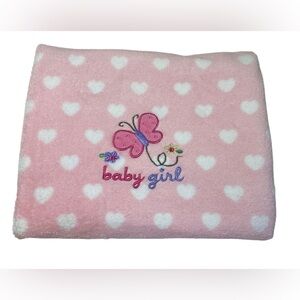 Garanimals Baby Girl Blanket Pink Butterfly White Hearts 29 x 40”.  RN #52469.